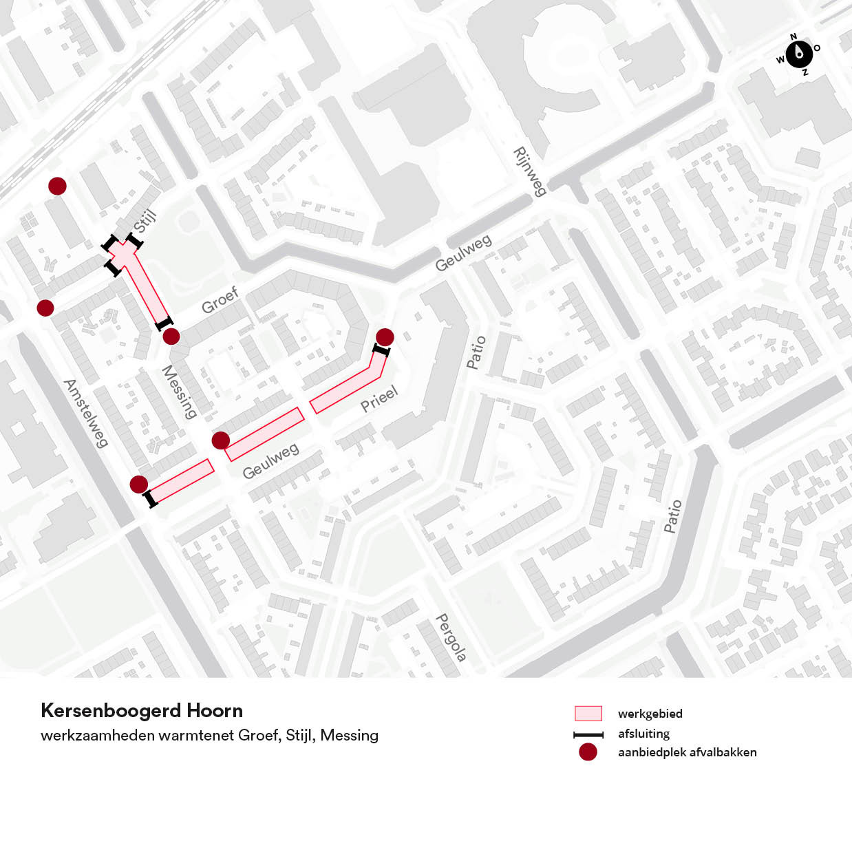 Plattegrond met werkzaamheden in Messing en op de Geulweg